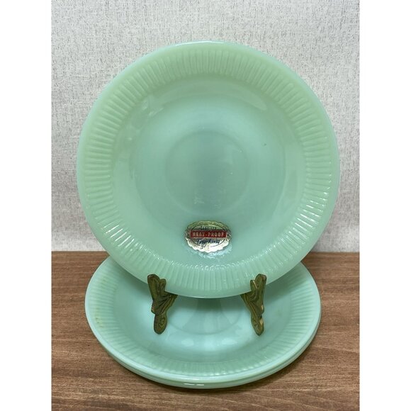 Jadeite Fire King Jane Ray Saucer Set Oven Ware Jadite USA Set Of 3 - Picture 2 of 7